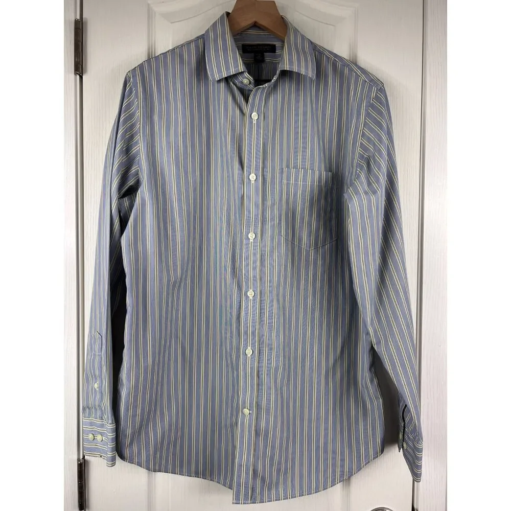 Banana Republic Non-Iron Classic Fit Button Up Shirt Blue Yellow Stripe Men's M